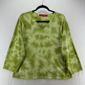 Gloria Vanderbilt Knitted Top Women XL V-Neck Long Sleeve Pullover Tie Dye Green